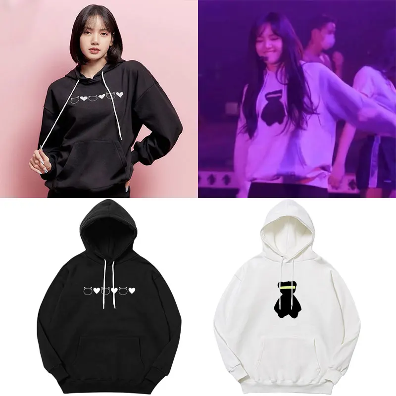 

K Pop Kpop K-POP LISA Same Paragraph Pullovers Hoodie Sweatshirts Harajuku Kawaii Hooded Tops Plus Size