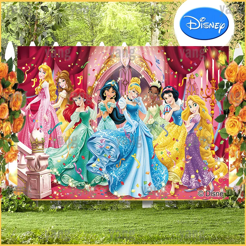 Customized Backdrop Curtain Disney Sleeping Beauty Cinderella Princess Decorations Background Ribbon Wedding Birthday Party