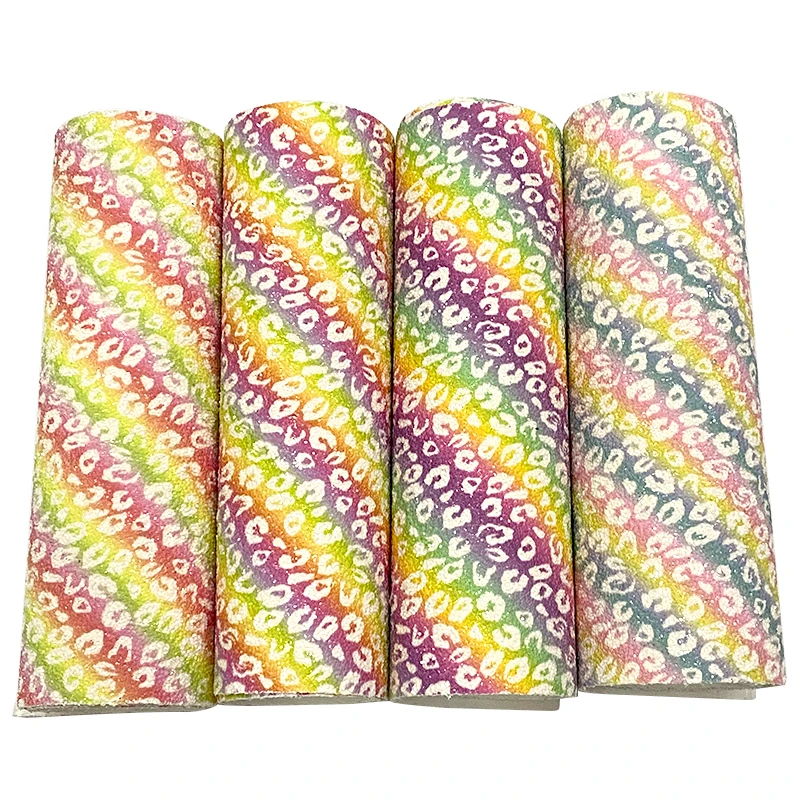 

Leopard Rainbow Printed Colorful Chunky Glitter Faux Leather Fabric Sheet for Making Hair Bow/DIY Accessories/Shoe