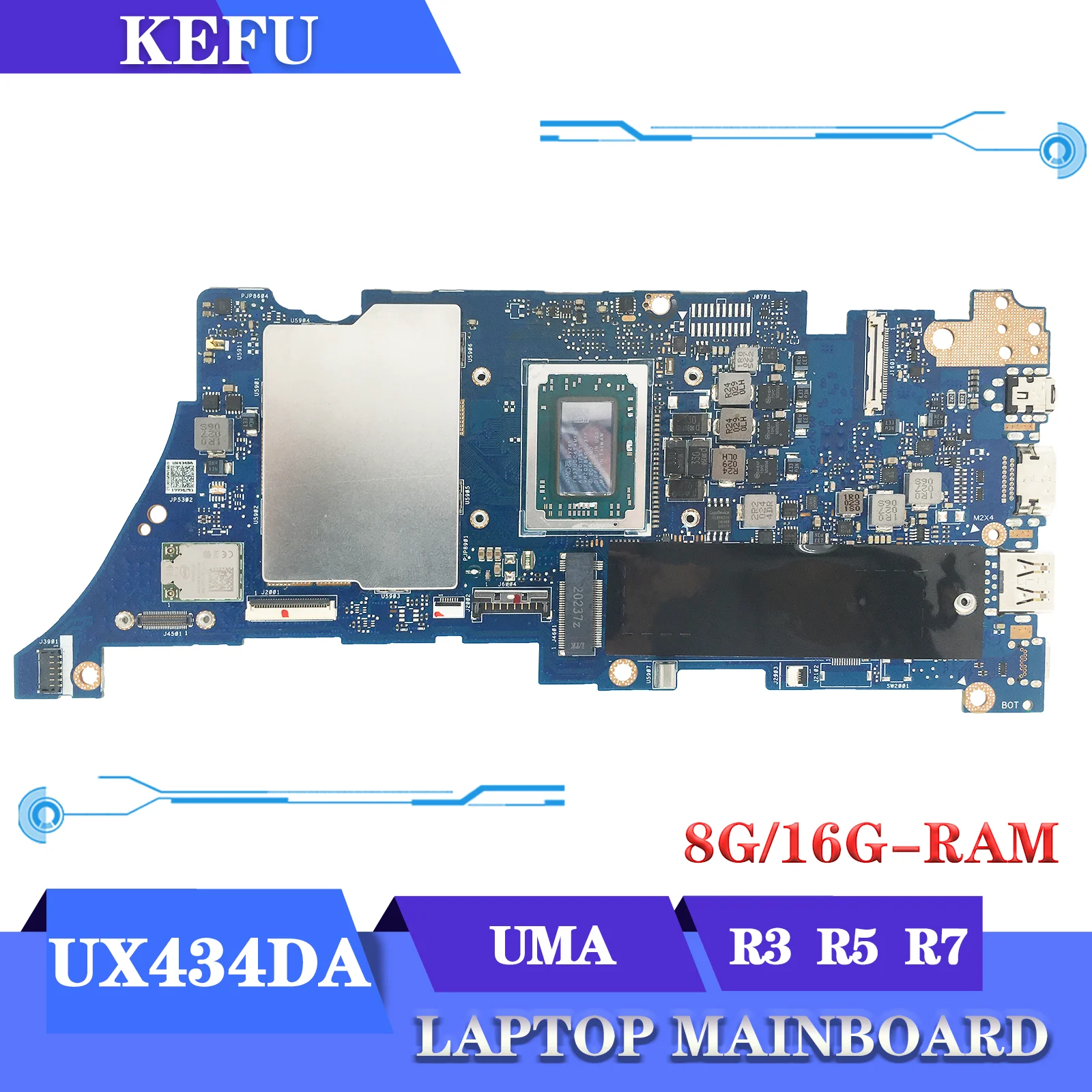 

KEFU Notebook Motherboard UX434D UX434DA UM433 UM433DA Laptop Mainboard R3-3200U R5-3500U R7-3700U 8GB/16GB-RAM 100% TEST OK