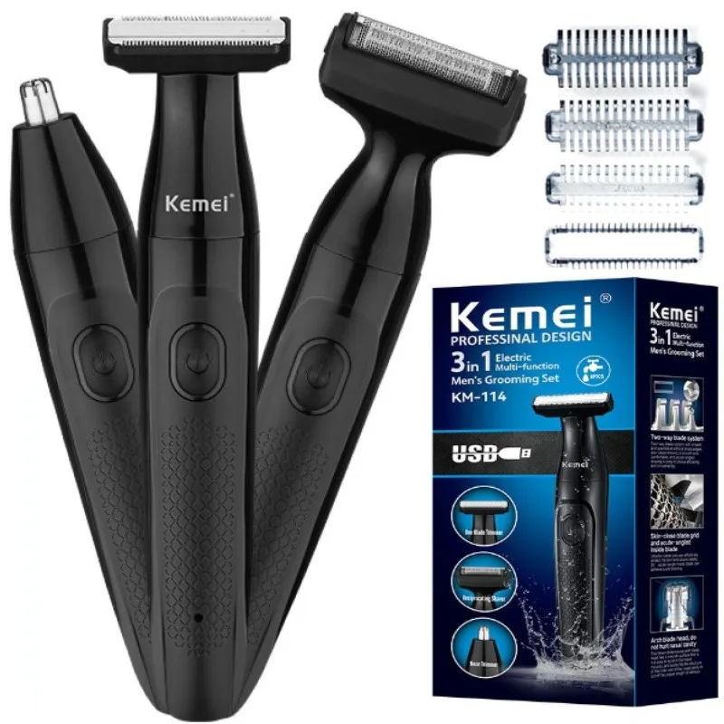 Waterproof Razor 3 In 1 Nose Ear Beard Pubic Hair Trimmer Body Ball Groomer Multifunction Men Grooming