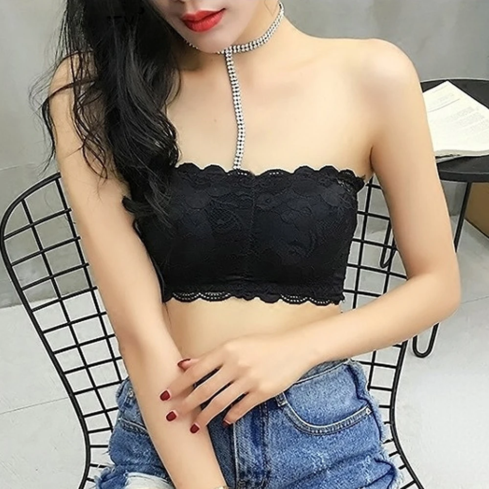

Women Lace Floral Bralet Bra Bustier Back Closure Sexy Brand Bandeau Crop Top Padded Bra Bralette Strapless Tube Top Lingerie