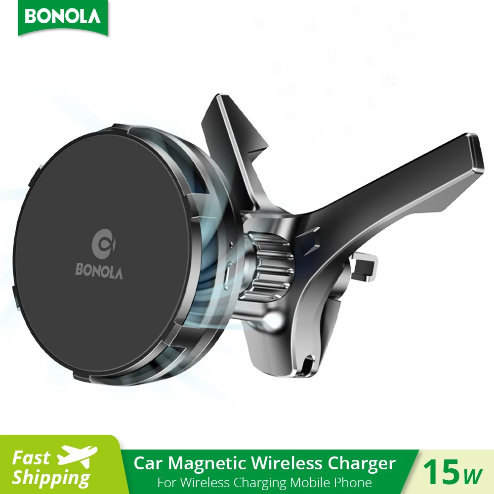 Bonola Magnetic Car Wireless Charger Cooler Mount 15W Fast Wireless Charging for Universal Vehicle Air Vent Cooling with Light