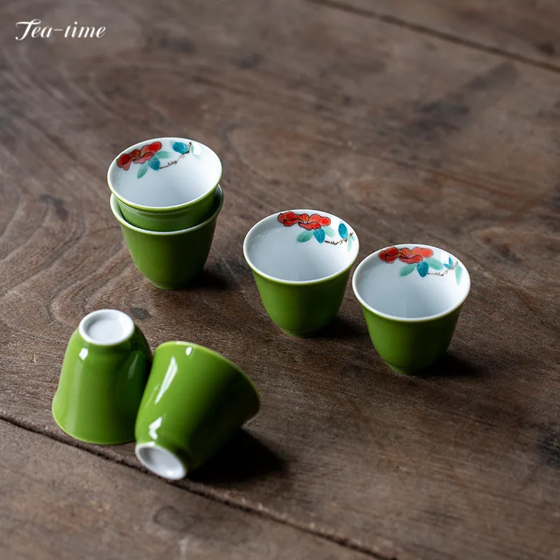 

2 шт./набор, керамическая чашка-пион с зеленой глазурью