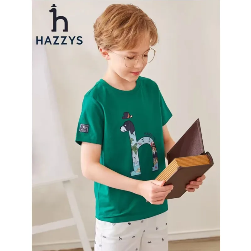 HAZZYS Children's Clothing Boys Short-sleeved T-shirt Summer Clothes 2023 New Casual Comfortable Short-sleeved Tops