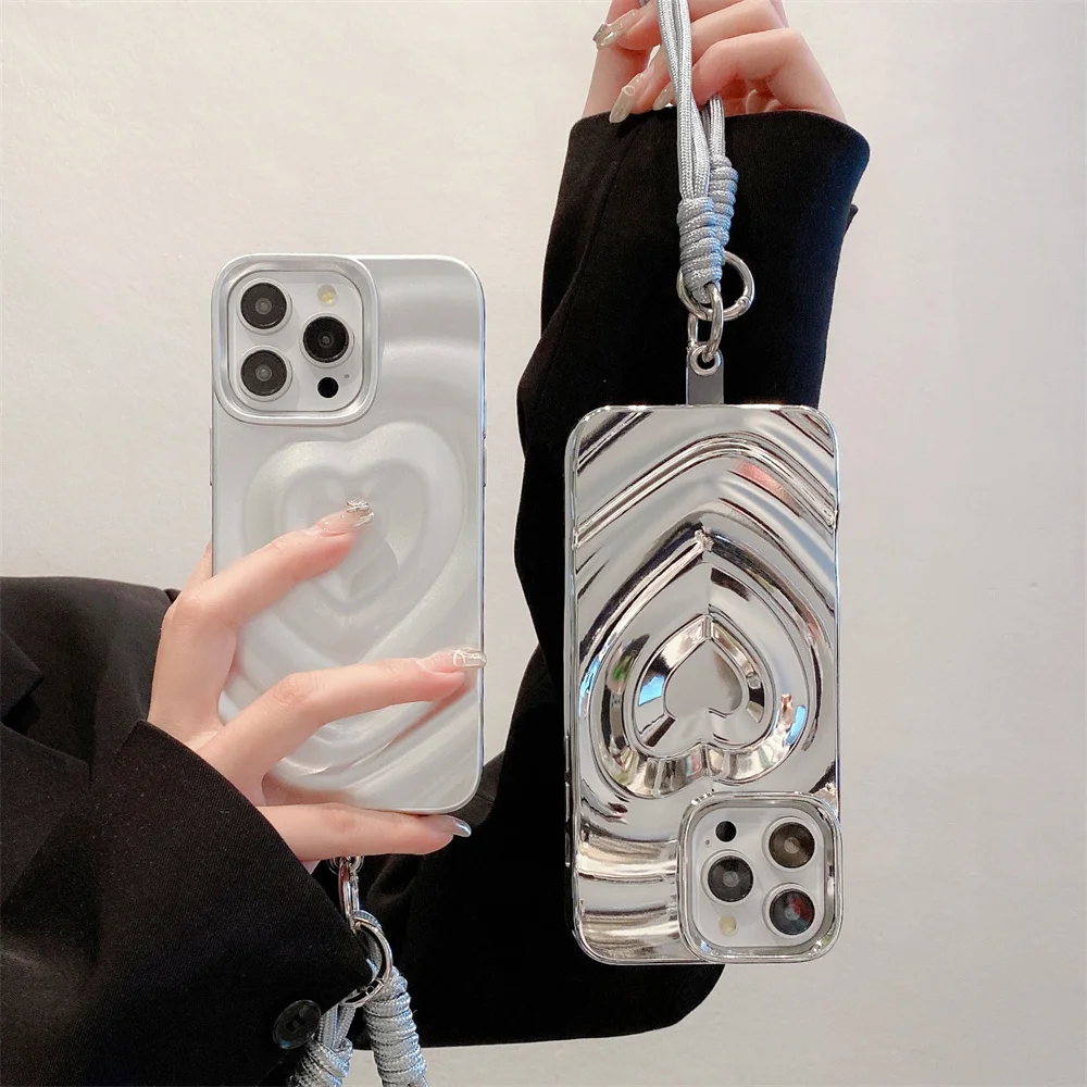 Модный 3D чехол для телефона Moskado с Кремовым сердцем и ремешком iPhone 11 12 14 15 Pro Max