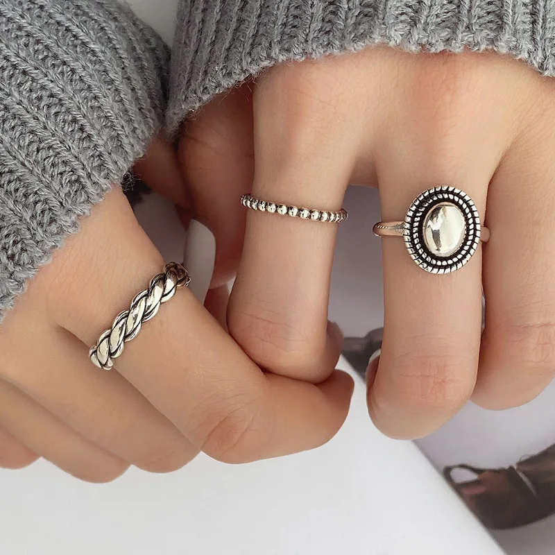 

KINFOLK Fashion Metal Punk Rings Set For Women Teen Jewelry Gifts Accessories Buckle Female Index Finger Vintage Ring Trend