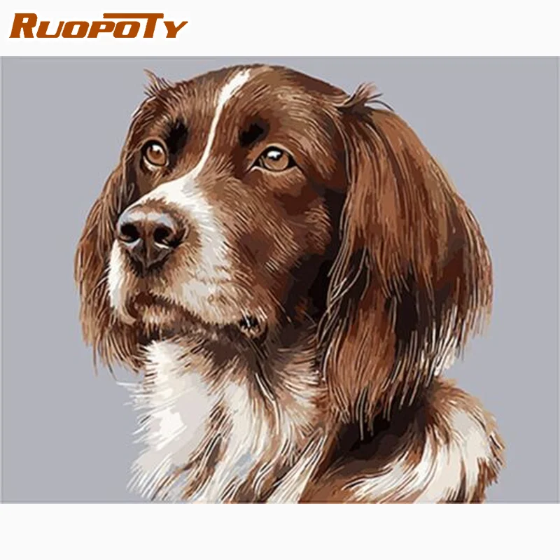 

RUOPOTY Oil Painting By Numbers With Frame Dogs Home Decors Gift For Adults Handpainted Paint Kit Picture Coloring Paint Kit