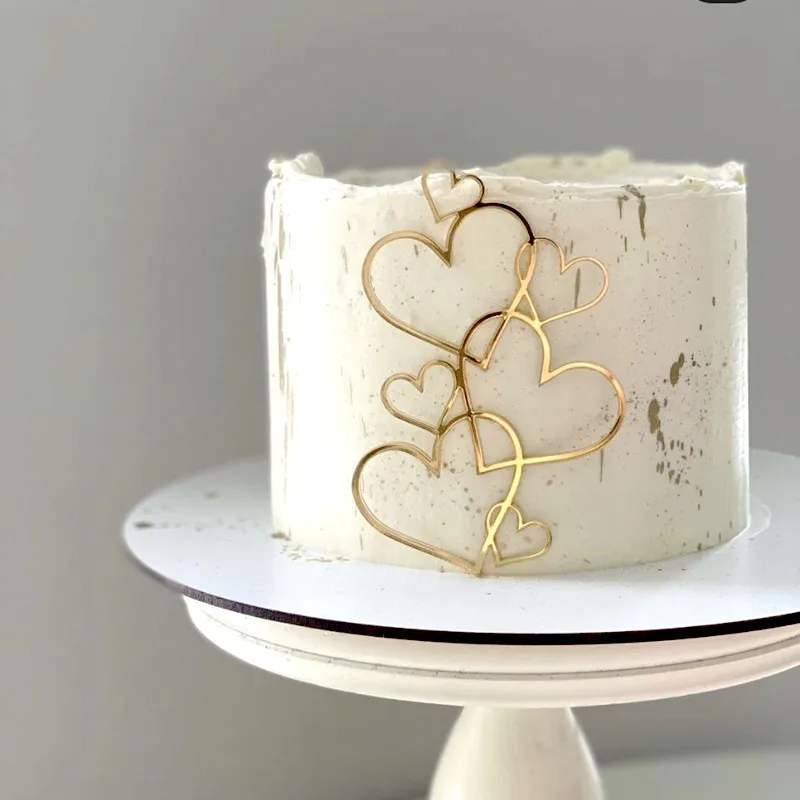 

Новый золотой Топпер для свадебного торта в форме сердца, акриловый Топпер для торта, украшения для торта на годовщину, свадьбу, день рождения