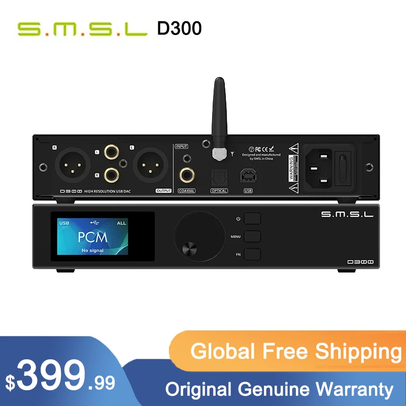 

SMSL D300 Bluetooth 5.0 Decoder DAC ROHM BD34301EKV chip XMOS DSD512 PCM768KHZ LDAC Decoder with Remote Control XLR/RCA Output