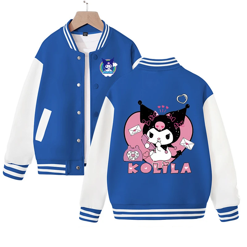 

Kawaii Sanrio Kuromi Y2K Kids Baseball Uniform Cute Anime Jacket Spring Autumn Casual Boy Jacket Cartoon Girl Children Clothing