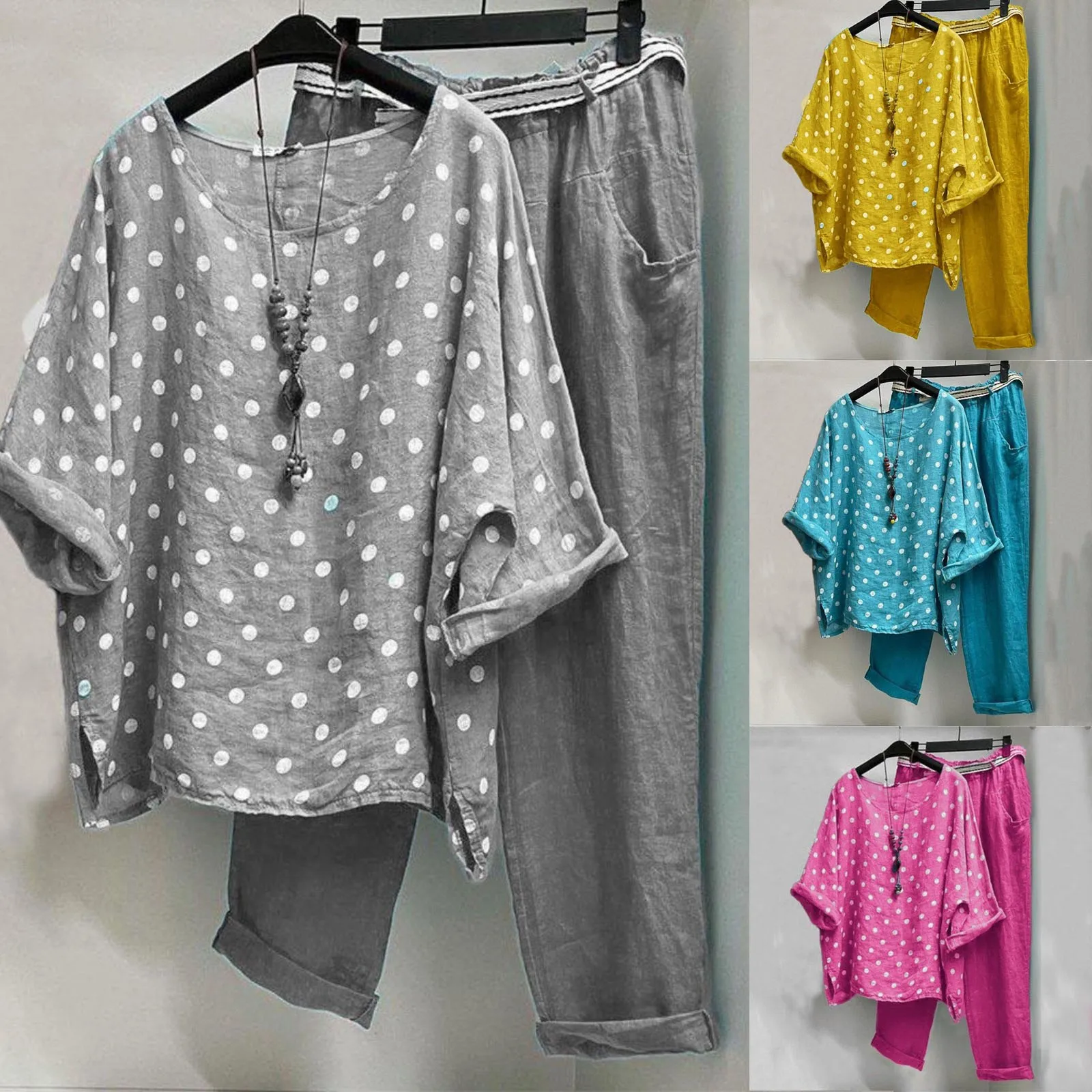 Женский комплект из двух предметов Повседневная рубашка в горошек с коротким