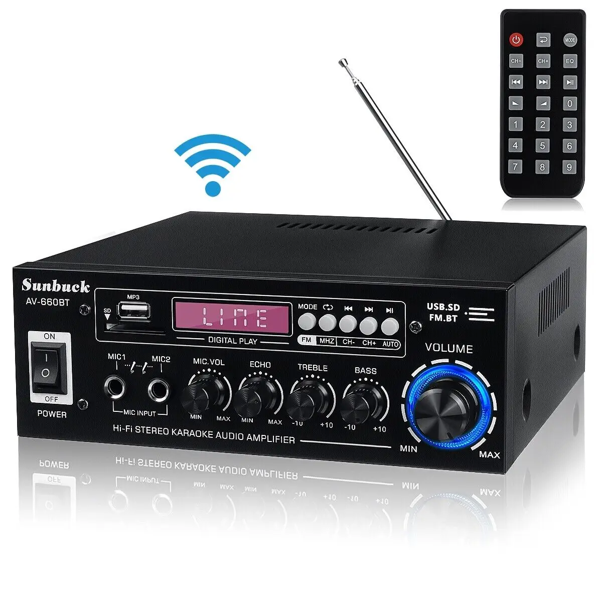 SUNBUCK AV-660BT/AK370 BT5.0 звуковой усилитель, домашний автомобильный кинотеатр, аудио усилитель 110 В/220 В, поддержка EQ FM SD USB 2 Mic AK370 12 В Amp SUNBUCK AV-660BT/AK370 BT5.0 звуковой усилитель, домашний автомобильный кинотеатр, аудио усилитель 110 В/220 В, поддержка EQ FM SD USB 2 Mic AK370 12 В Amp