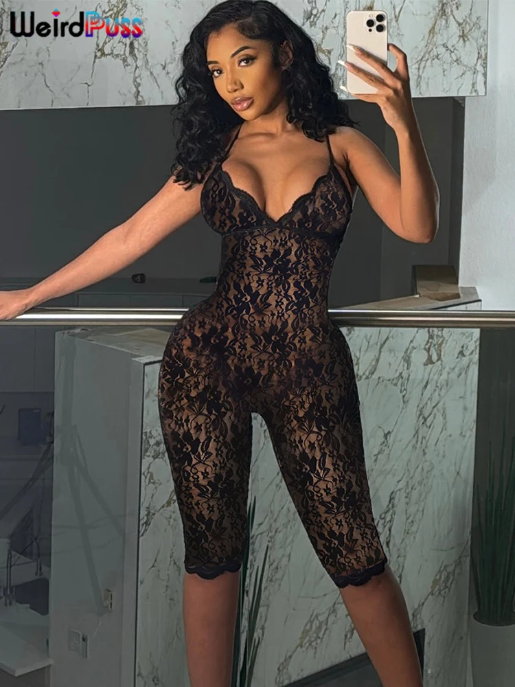 Сексуальный сетчатый комбинезон с v-образным вырезом и открытой спиной для