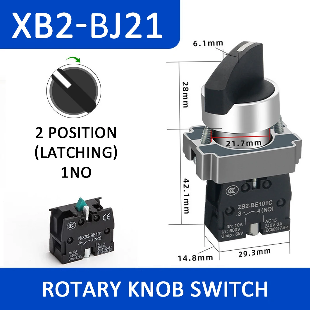 ABILKEEN XB2 Металлический поворотный концевой переключатель с длинной ручкой 1НО/1НЗ/2НО/2НЗ/1НО1НЗ Поворотный переключатель мгновенного/фиксации 220В10А