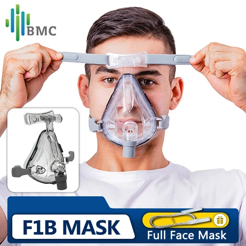 BMC Полнолицевая маска F1B с головным убором СИПАП и БиПАП-аксессуары Мягкая силиконовая накладка Дизайн поддержки лба против храпа Апноэ во сне