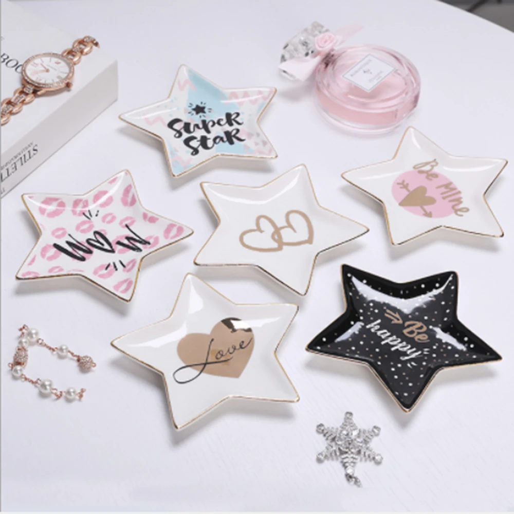 

Star-Shaped Multifunction Snack Dish Ceramic Trinket Plate for Women Decorative Jewelry Display Dish Festival Gift for Girls