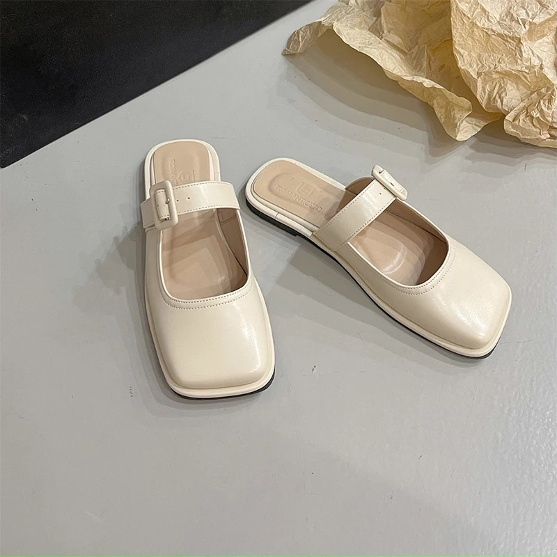 

Женские шлепанцы из ПУ кожи, с квадратным носком, на резиновой подошве