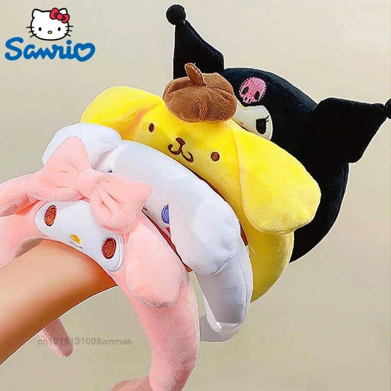 

Sanrio Hello Kitty Cinnamoroll Melody Pom Pom Purin Kuromi Cute 3D Hairbands Wash Face Hair Band Plush Cotton Doll Cute Headband