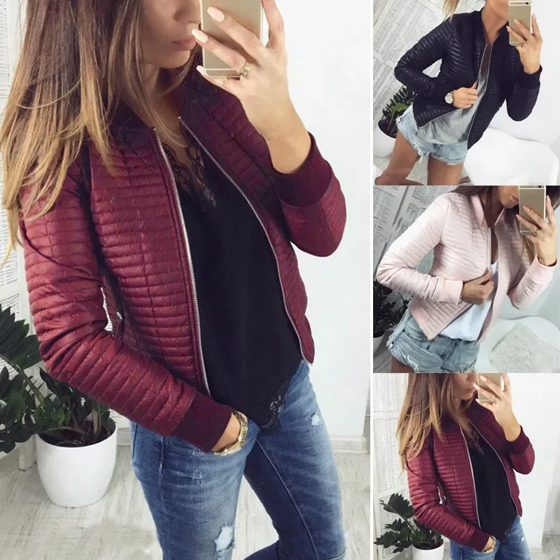 New2022 Spring Autumn Coat Short Section Outerwear Cotton Padded Warm Jacket Outerwear Casual Pink Black Thin Female Clothes