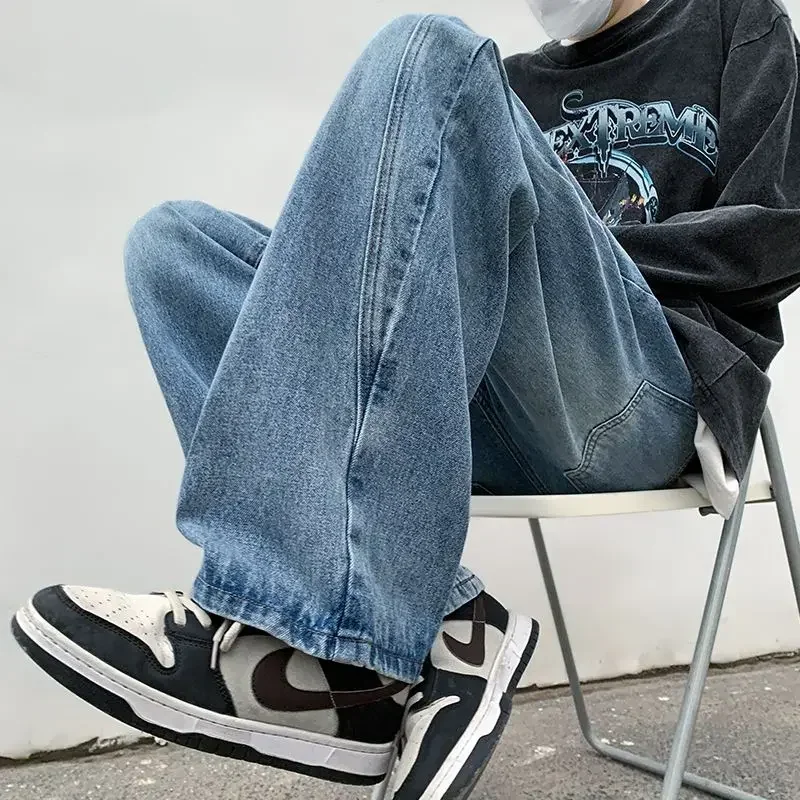 Джинсы мужские в стиле ретро широкие брюки из денима винтажные Прямые