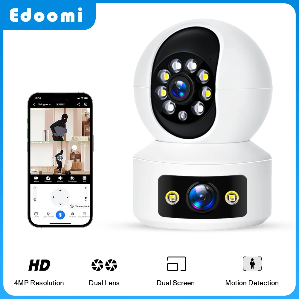 

4MP Dual-Lens MINI Wifi IP Camera Baby Monitor PTZ Indoor Auto Tracking Two Way Audio CCTV Home Security IP Video 360Pro