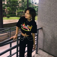 graphic t shirts womens sexy tops 2022 new y2k womens round neck short sleeve navel breathable printed chain decorated t shirts