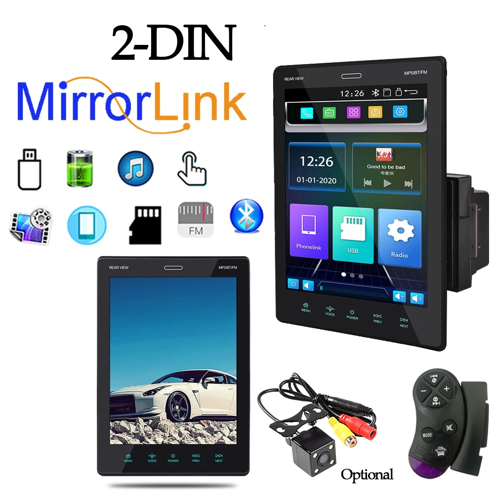 

Автомобильный радиоприемник MP5 с регулировкой угла наклона MirrorLink BT стереоприемник 2DIN 9,5 ''мультимедиа авторадио Apple Carplay, Android авто