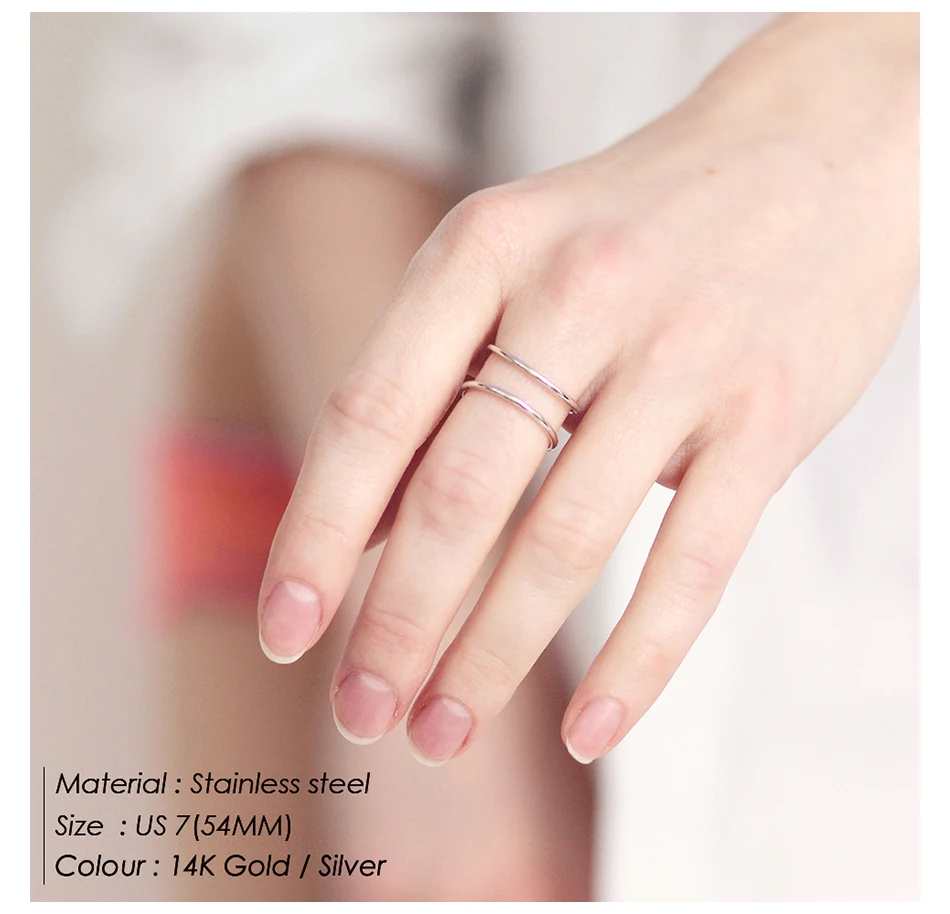 

Simple designs 2 layer ring jewelry women open ring gold plated stainless steel open rings