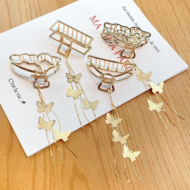 

New Women Gold Geometric Butterfly Hair Claw Vintage Long Pendant Hair Clips Headband Hairpin Hair Crab Hair Accessories
