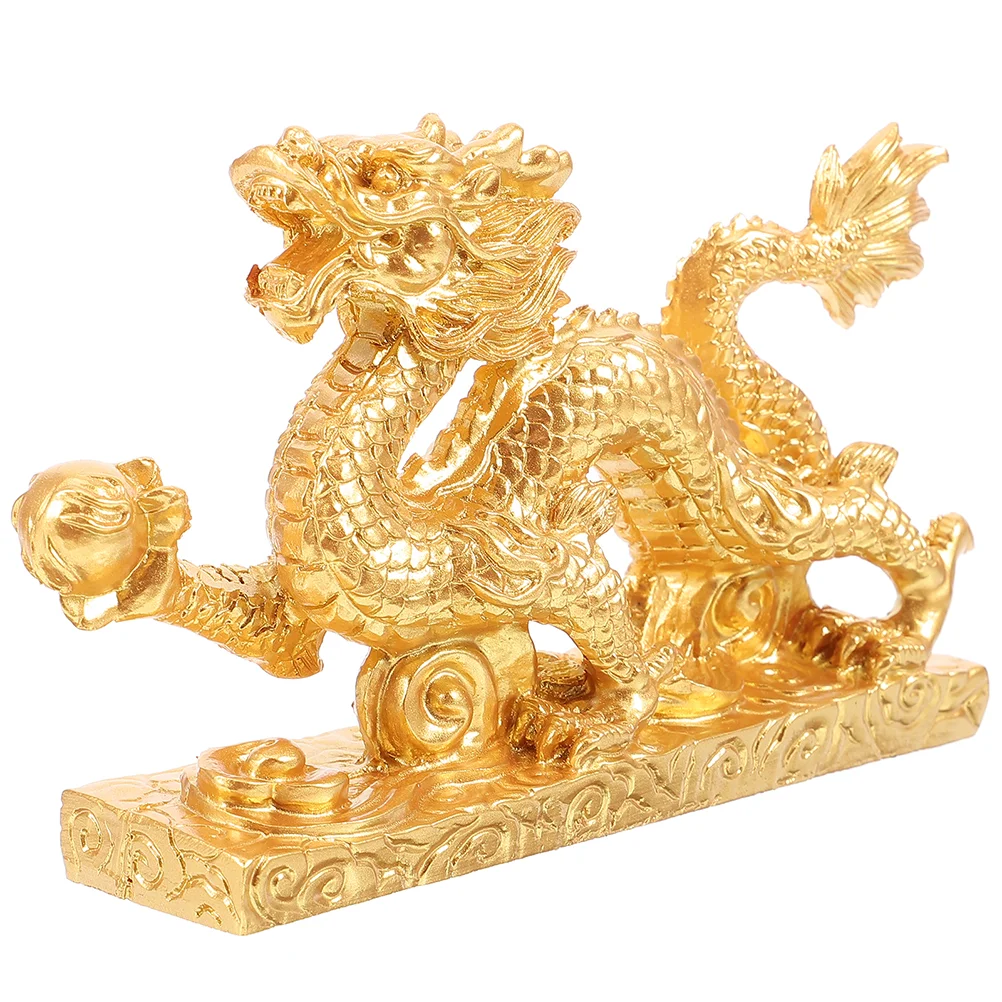 

Vintage Dragon Ornament Desktop Simulation Chinese Dragon Decor Resin Dragon Gold Color New Year Gifts