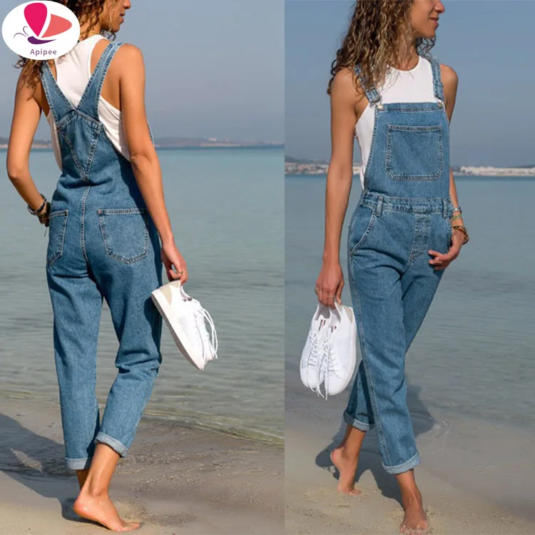 

Fashion Women Denim Jumpsuit Ladies Spring Fashion Loose Jeans Rompers Female Casual Overall Playsuit With Pocket 9596