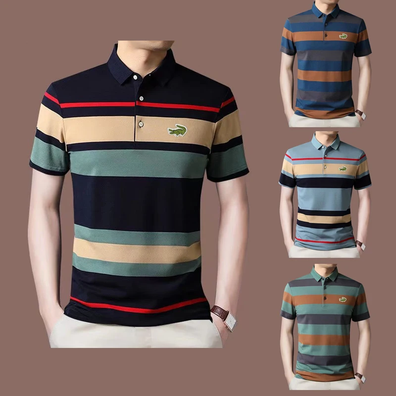

Новинка весна-лето и осень 2022, высококачественные мужские модные спортивные полосатые Поло для отдыха, брендовые поло