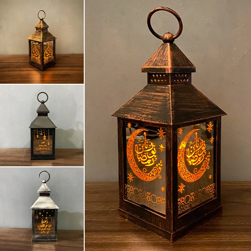 

Eid Mubarak Ornament Light Vintage Imitation Iron Lamp Resin Ramadan Decor Night Light for Festival Home Hot