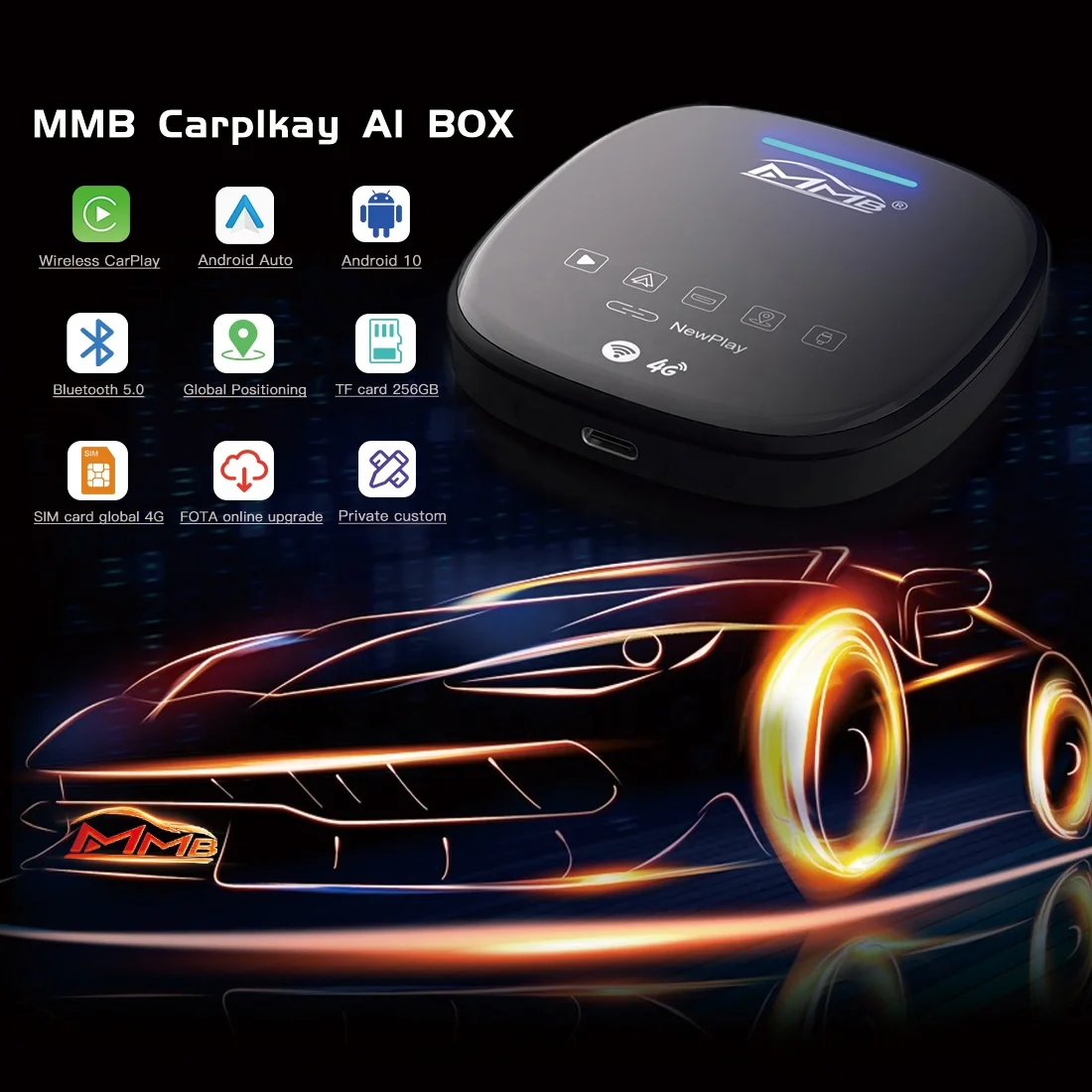 

MMB беспроводной carplay AI Box Android 10 с SIM-картой, видео смарт беспроводной CarPlay Android box для iphone и Android