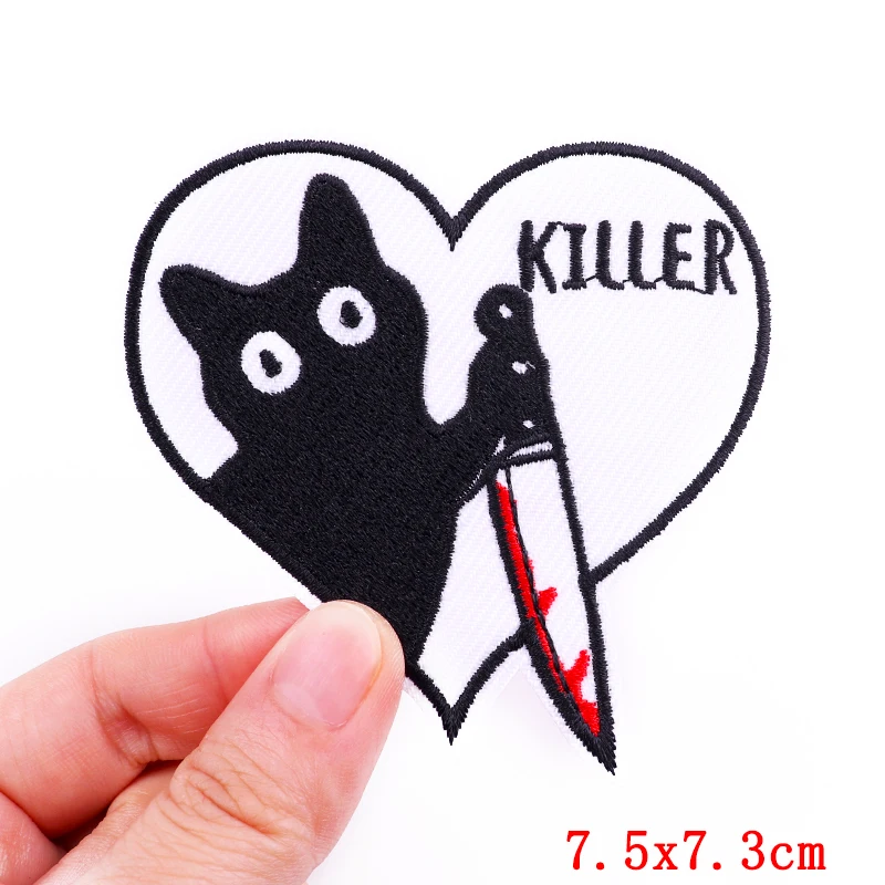 Нашивки в стиле панк с кошкой и ножом полосатые вышитые нашивки для одежды
