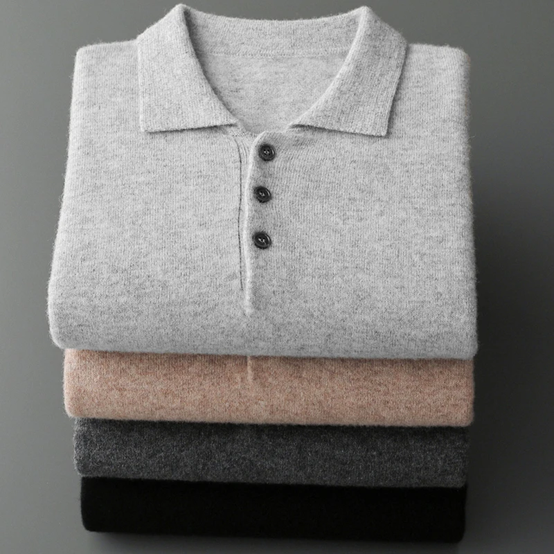 Heren Casual Warme Mode Top Polo Kraag Свитер-поло из 100% мягкой шерсти Kasjmier Dke с воротником