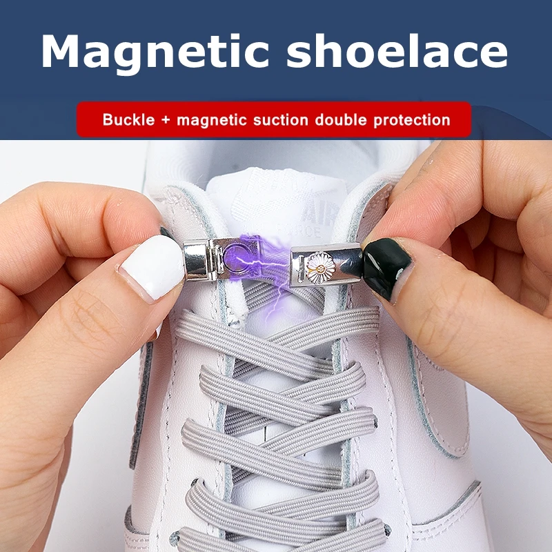 

1 Pair No Tie Shoes Laces For Sneakers Elastic Shoelaces Magnetic Metal lock Man And Woman Shoes Accessories Lazy Shoelace