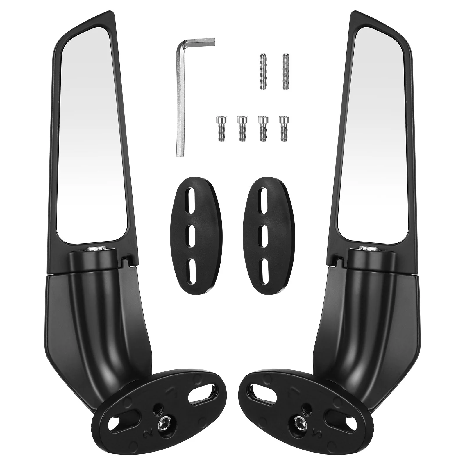 

Motorcycle Wing Fin Rear View Mirror Adjustable Motorbike Side Mirror Replacement with Mounting Accessories