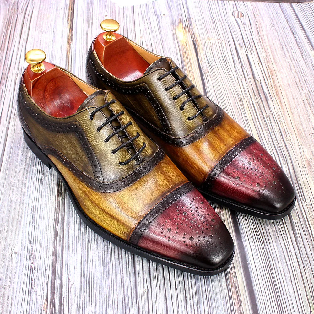 

Italy Style Genuine Leather Formal Shoes Man Business Party Oxfords Handsome Handmade Brogue Shoes Man Flats Derby Shoes