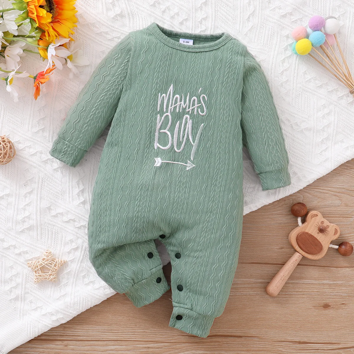 

Newborn Baby Girls Boys Romper Autumn Long Sleeve Jumpsuit Fresh Solid Color with Letter Embroidery Toddler Infant Romper