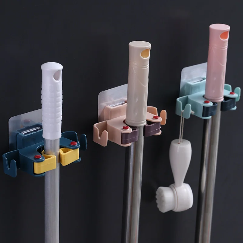 

Two Color Household Nail Free Mop Rack Bathroom Wall Hanging Mop Clip Bathroom Wall Hook Broom Clip Traceless Broom Rack