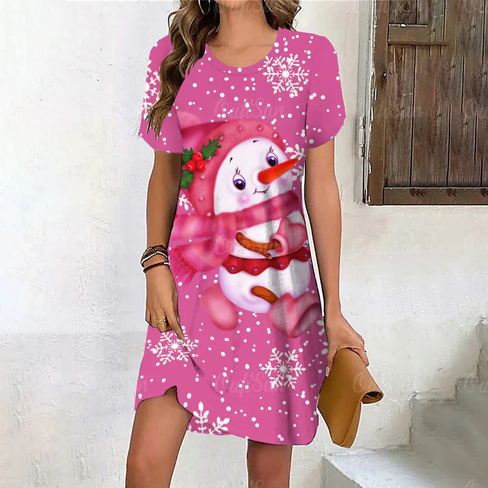 

Женское мини-платье с круглым вырезом, коротким рукавом и принтом