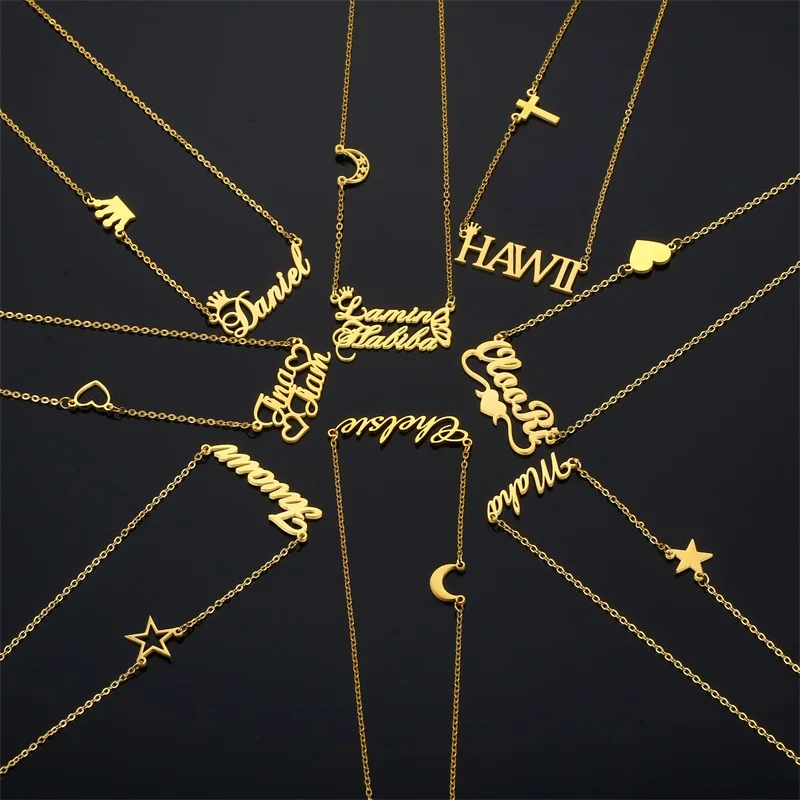 

Stainless Steel Custom Logo Necklace with Crown Personalized Customized Fashion Letter Love Necklace Pendant Charm Women Jewelry