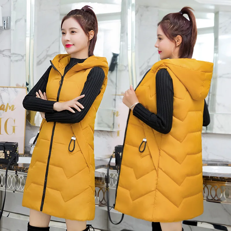 Women Casual Streetwear Zipper Pocket Jacket Plus Velvet Quilted Coat Sleeveless Puffer Jackets Padded Waistcoat Hooded Cotton