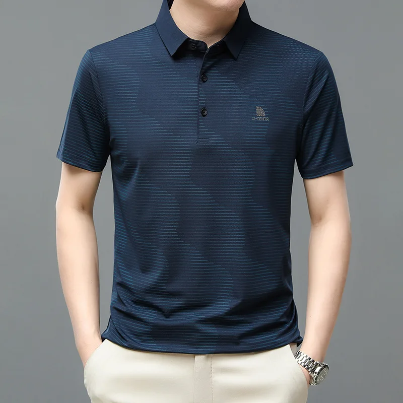 

2023 New Men's Hotpoloshirt T-shirt Lapel Short Sleeve Ice Silktmen's Thin T-shirt Loose Men's Clothing