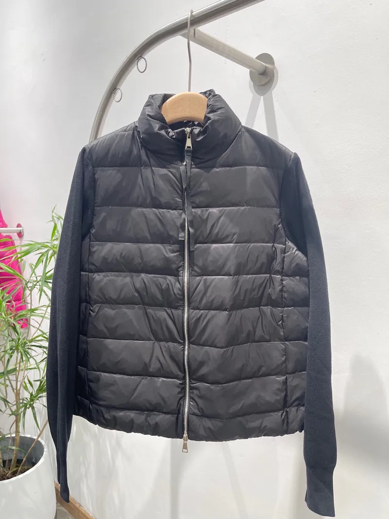 

2021 New Women's Jacket Knitted Panelling Down Coat Fashion Warm Autumn Spring Outerwear 4Colors Female Clothing