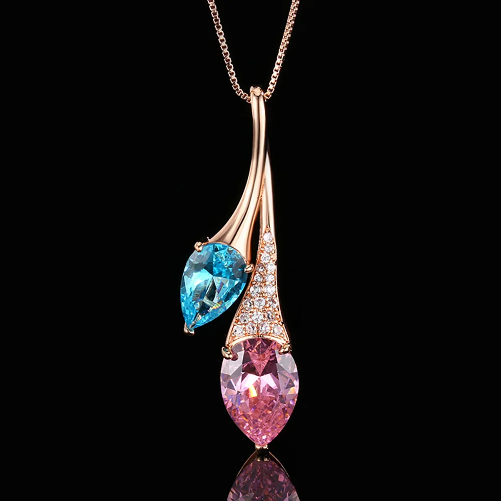 Новый дизайн ретро рубин изумруд розовый кварц аквамарин кулон ожерелье для