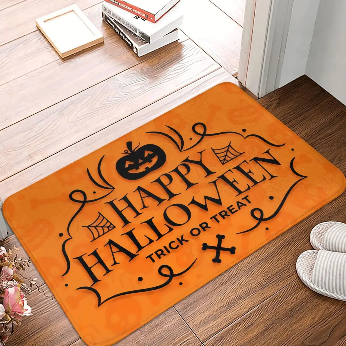 

Happy Halloween Trick Or Treat Non-Slip Carpet Doormat Living Room Bath Mat Welcome Home Rug