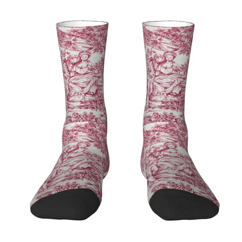 

Vintage French Toile De Jouy Motif Pattern Mens Crew Socks Unisex Cute 3D Print Dress Socks